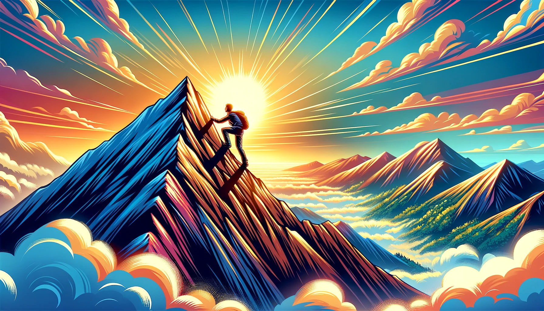 inspirational illustration of a person climbing a peak